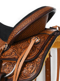 COMFYTACK Western Horse Barrel Racing American Leather Saddle Floral Carved & Tack Set Dark Brown