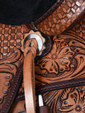 COMFYTACK Western Horse Barrel Racing American Leather Saddle Floral Carved & Tack Set Dark Brown