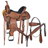 COMFYTACK Western Horse Barrel Racing American Leather Saddle Floral Carved & Tack Set Dark Brown