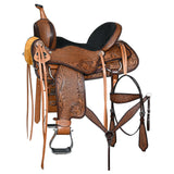 COMFYTACK Western Horse Barrel Racing American Leather Saddle Floral Carved & Tack Set Dark Brown