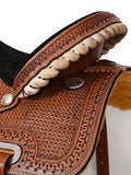 COMFYTACK Western Horse Barrel Racing American Leather Saddle Floral Carved & Tack Set Brown