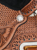 COMFYTACK Western Horse Barrel Racing American Leather Saddle Floral Carved & Tack Set Brown