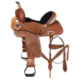 COMFYTACK Western Horse Barrel Racing American Leather Saddle Floral Carved & Tack Set Brown