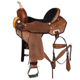 Comfytack Western Horse Barrel Racing Trail Pleasure  American Leather Saddle Tack Set With Reins Brown