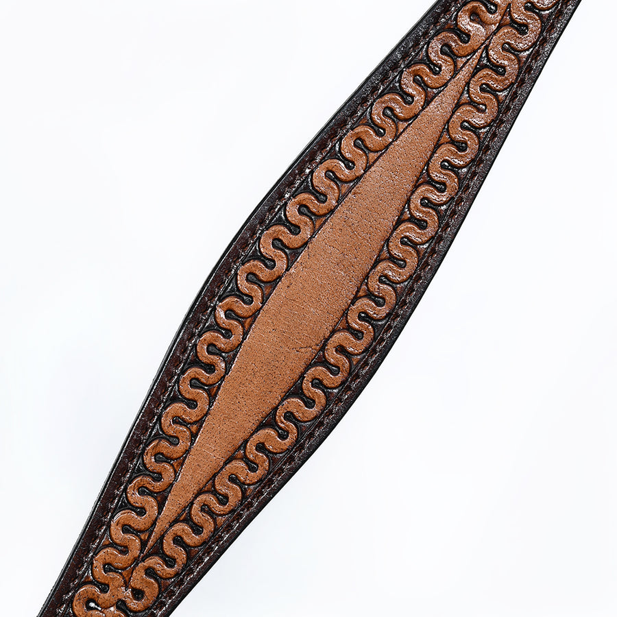 Comfytack Western Horse Headstall Breast Collar Hand Tooled Genuine American Leather Tack Brown | Heavy Duty Adjustable Western Riding Breastplate for Trail Barrel Racing Ranch Show Horse