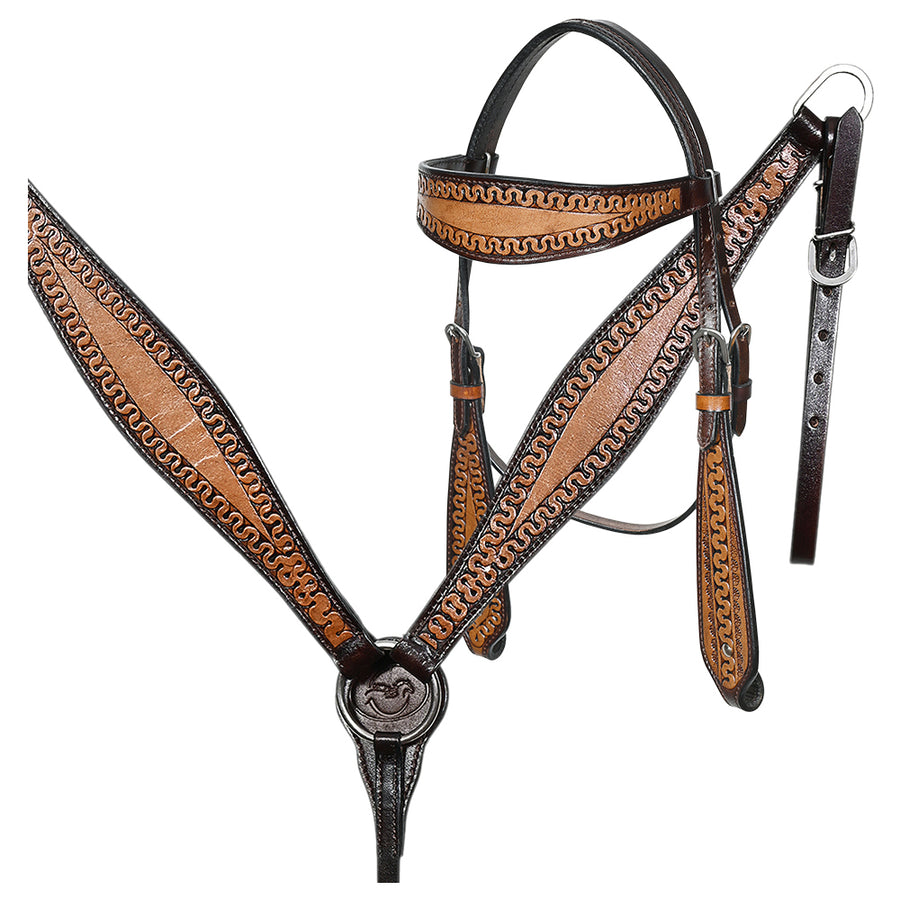 Comfytack Western Horse Headstall Breast Collar Hand Tooled Genuine American Leather Tack Brown - Uhorse