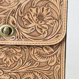 American Darling Hand-Tooled Leather Small Cross Body Bag with Floral Carving, Genuine Leather Build, Chain Strap & Well-Compartmentalized Interior