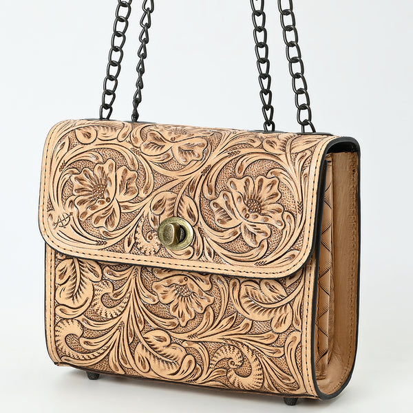 American Darling Hand-Tooled Leather Small Cross Body Bag with Floral Carving and Western Detailing - Uhorse