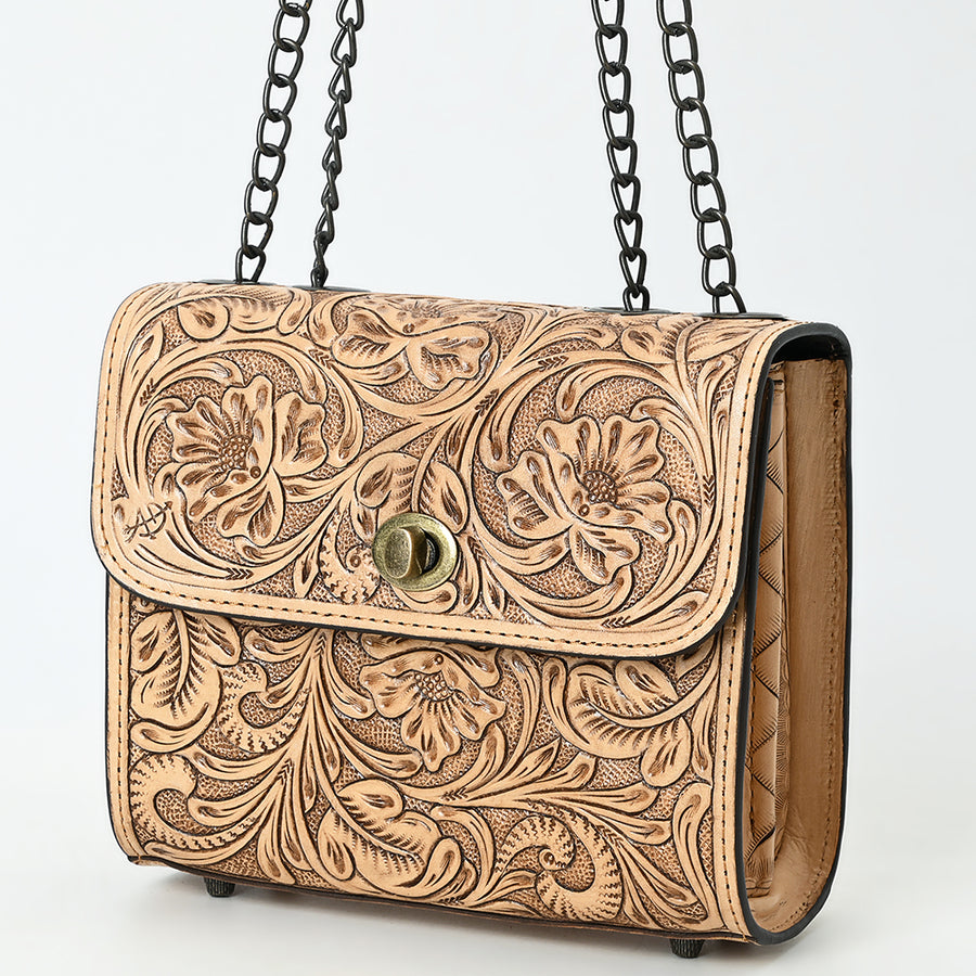 American Darling Hand-Tooled Leather Small Cross Body Bag with Floral Carving and Western Detailing - Uhorse