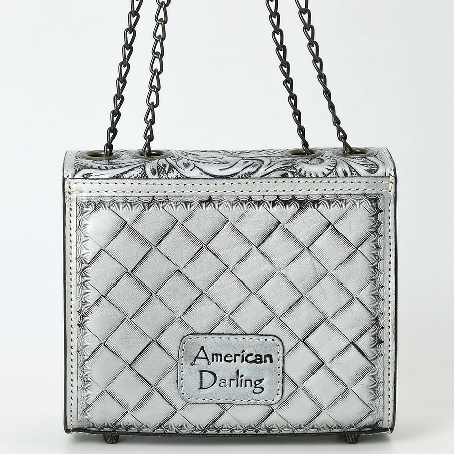 American Darling Hand-Tooled Leather Small Cross Body Bag with Floral Carving, Genuine Leather Build, Chain Strap & Well-Compartmentalized Interior