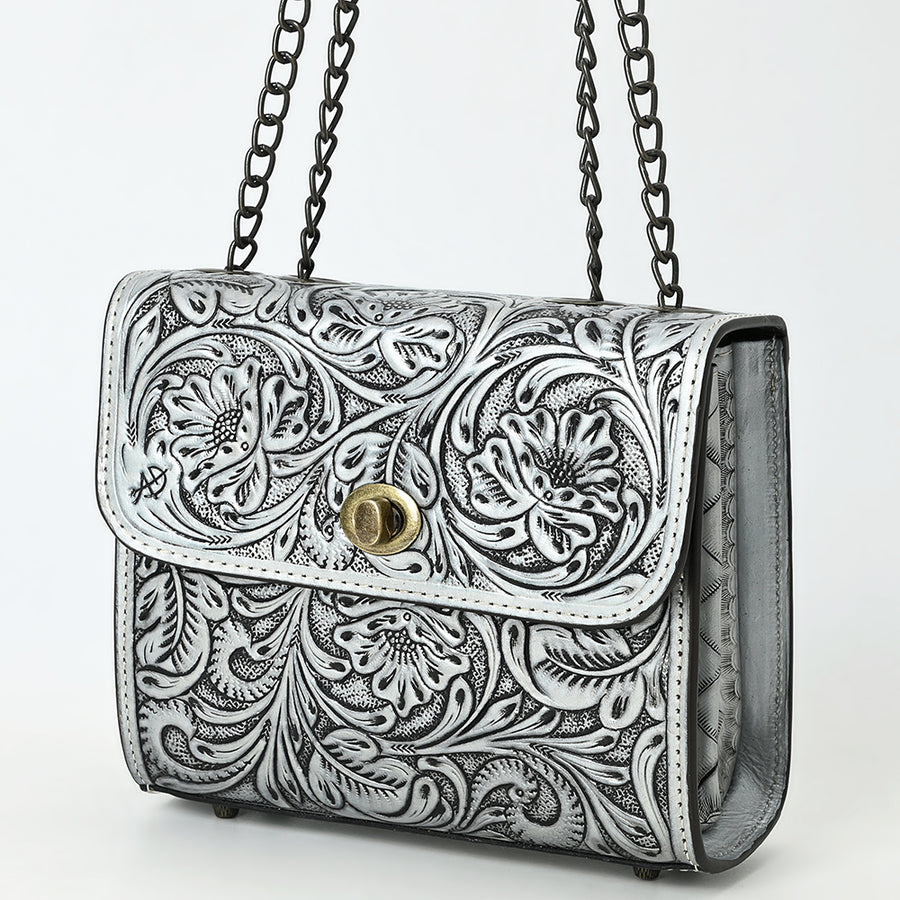 American Darling Hand-Tooled Leather Small Cross Body Bag with Floral Carving and Western Detailing - Uhorse