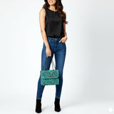 American Darling Hand-Tooled Leather Small Cross Body Bag with Floral Carving, Genuine Leather Build, Chain Strap & Well-Compartmentalized Interior