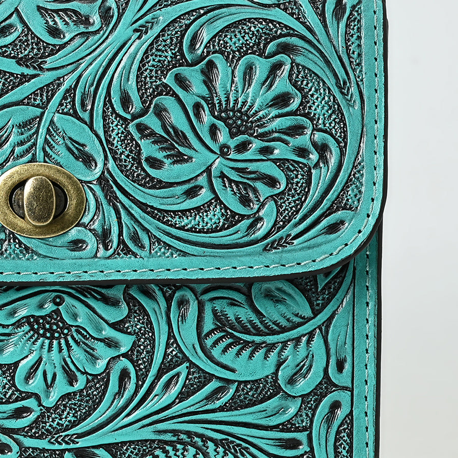 American Darling Hand-Tooled Leather Small Cross Body Bag with Floral Carving, Genuine Leather Build, Chain Strap & Well-Compartmentalized Interior