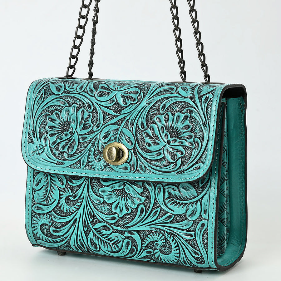 American Darling Hand-Tooled Leather Small Cross Body Bag with Floral Carving and Western Detailing - Uhorse