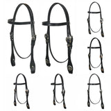 Hilason Western Horse Genuine Leather Headstall Bridle Engraved GS Concho Black