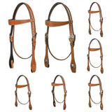 Hilason Western Horse Genuine Leather Headstall Bridle Engraved GS Concho Chestnut