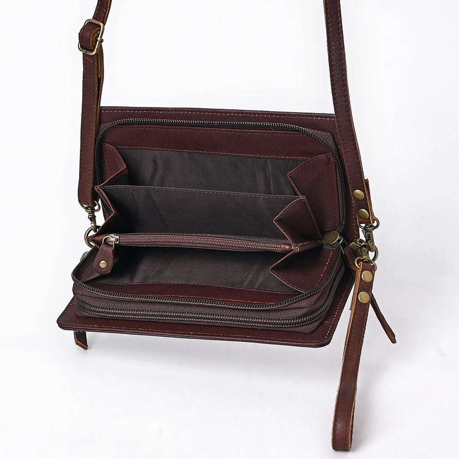 American Darling Organiser Bag, Hand Painted Western Leather, Vegetable Tanned Full Grain, 4in (H) X 8in (W) X 1.5in (D)
