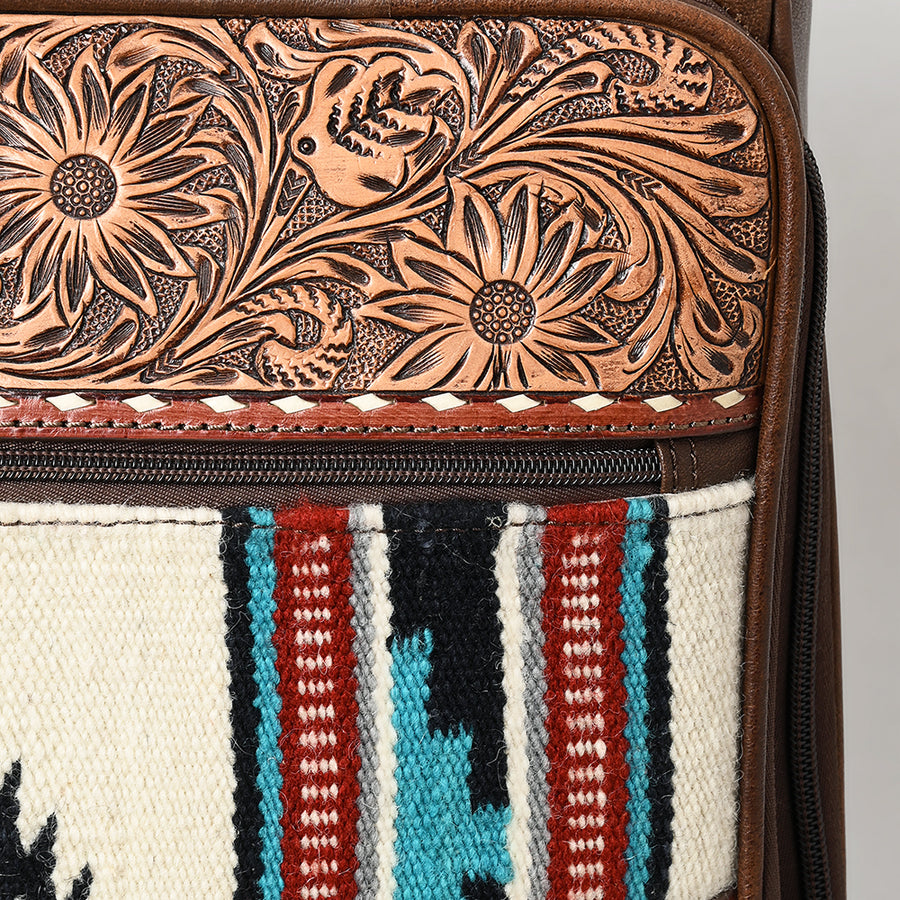 American Darling Travel Case Hand Tooled Saddle Blanket Genuine Leather Women Trolley bag