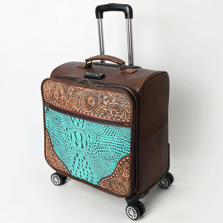 American Darling Western Leather Travel Case with Hand Tooled Floral Carving Crocodile Embossed - Uhorse