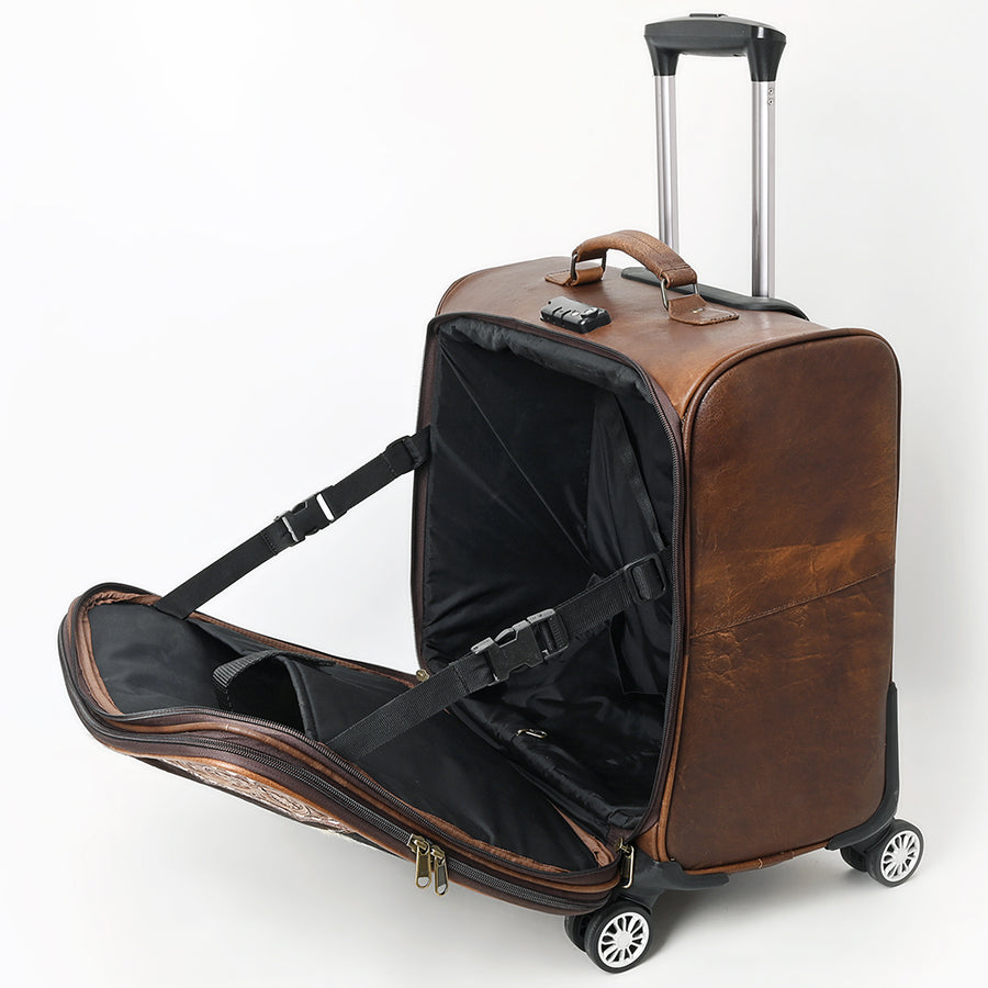 American Darling Travel Case Hand Tooled Hair-On Genuine Leather women Trolley bag