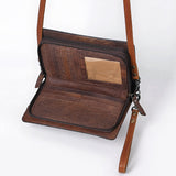 American Darling Hand-Tooled Leather Organiser Bag with Floral Carving, Rivet Embossing, Genuine Leather Build & Well-Compartmentalized Interior