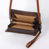 American Darling Hand-Tooled Leather Organiser Bag with Floral Carving, Rivet Embossing, Genuine Leather Build & Well-Compartmentalized Interior