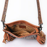 American Darling Hand-Tooled Leather Cross Body Bag with Floral Carving, Fringes, Rivet Embossing, Genuine Leather Build & Well-Compartmentalized Interior