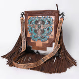 American Darling Messenger Hand Tooled Hair On Genuine Leather Women Bag Western Handbag Purse