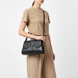 American Darling Black Crocodile Embossed Leather Cross Body Bag with Genuine Leather Build, Western Craft Detailing, Adjustable Strap & Organized Interior