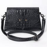 American Darling Black Crocodile Embossed Leather Cross Body Bag with Genuine Leather Build, Western Craft Detailing, Adjustable Strap & Organized Interior