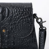 American Darling Black Crocodile Embossed Leather Cross Body Bag with Genuine Leather Build, Western Craft Detailing, Adjustable Strap & Organized Interior
