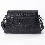 American Darling Black Crocodile Embossed Leather Cross Body Bag with Genuine Leather Build, Western Craft Detailing, Adjustable Strap & Organized Interior