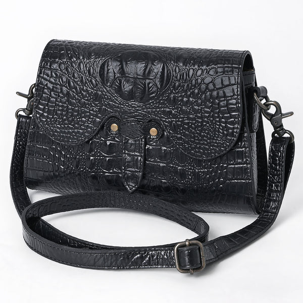 American Darling Black Crocodile Embossed Leather Cross Body Bag with Western Detailing - Uhorse