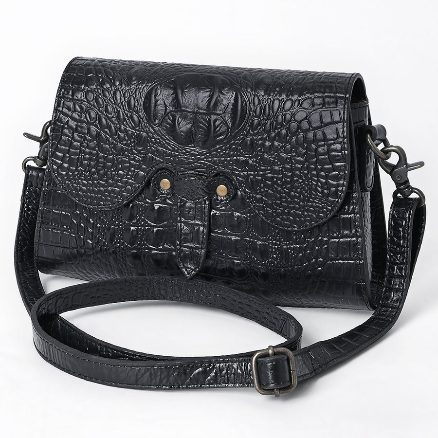 American Darling Black Crocodile Embossed Leather Cross Body Bag with Western Detailing - Uhorse
