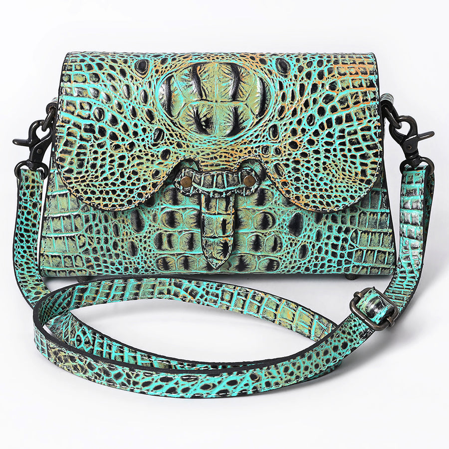 American Darling Black Crocodile Embossed Leather Cross Body Bag with Genuine Leather Build, Western Craft Detailing, Adjustable Strap & Organized Interior