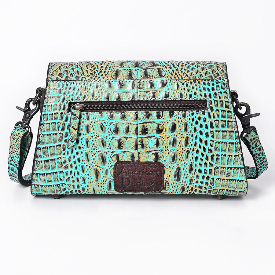American Darling Black Crocodile Embossed Leather Cross Body Bag with Genuine Leather Build, Western Craft Detailing, Adjustable Strap & Organized Interior
