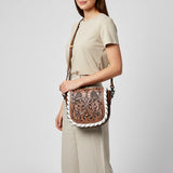 American Darling Hand Tooled Leather Cross Body Bag with Floral Carving, Genuine Leather Build, Adjustable Strap & Organized Interior for Everyday Use