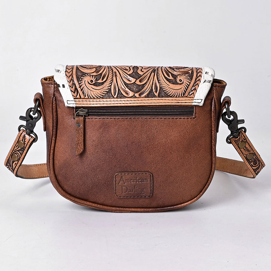 American Darling Hand Tooled Leather Cross Body Bag with Floral Carving, Genuine Leather Build, Adjustable Strap & Organized Interior for Everyday Use