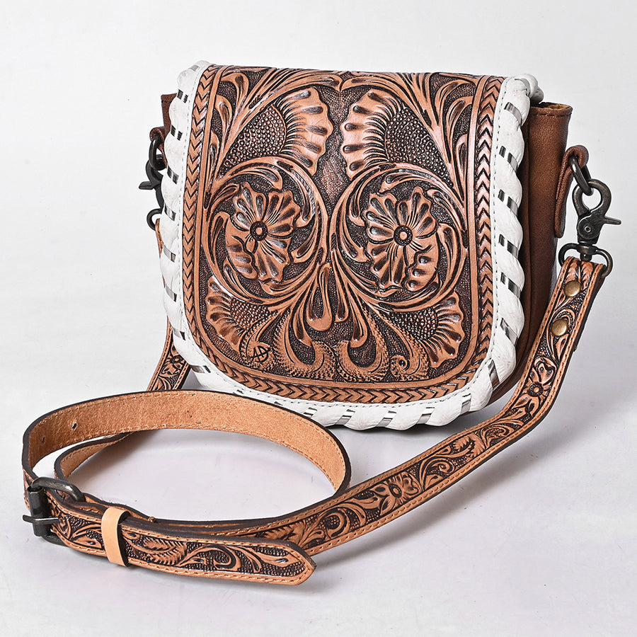 American Darling Hand Tooled Leather Cross Body Bag with Western Carving and Adjustable Strap - Uhorse