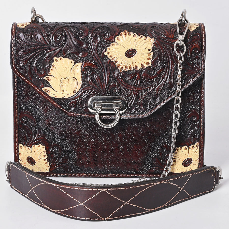 American Darling Hand Tooled Floral Carved Messenger Bag Genuine Vegetable-Tanned Full Grain Leather Western Purse