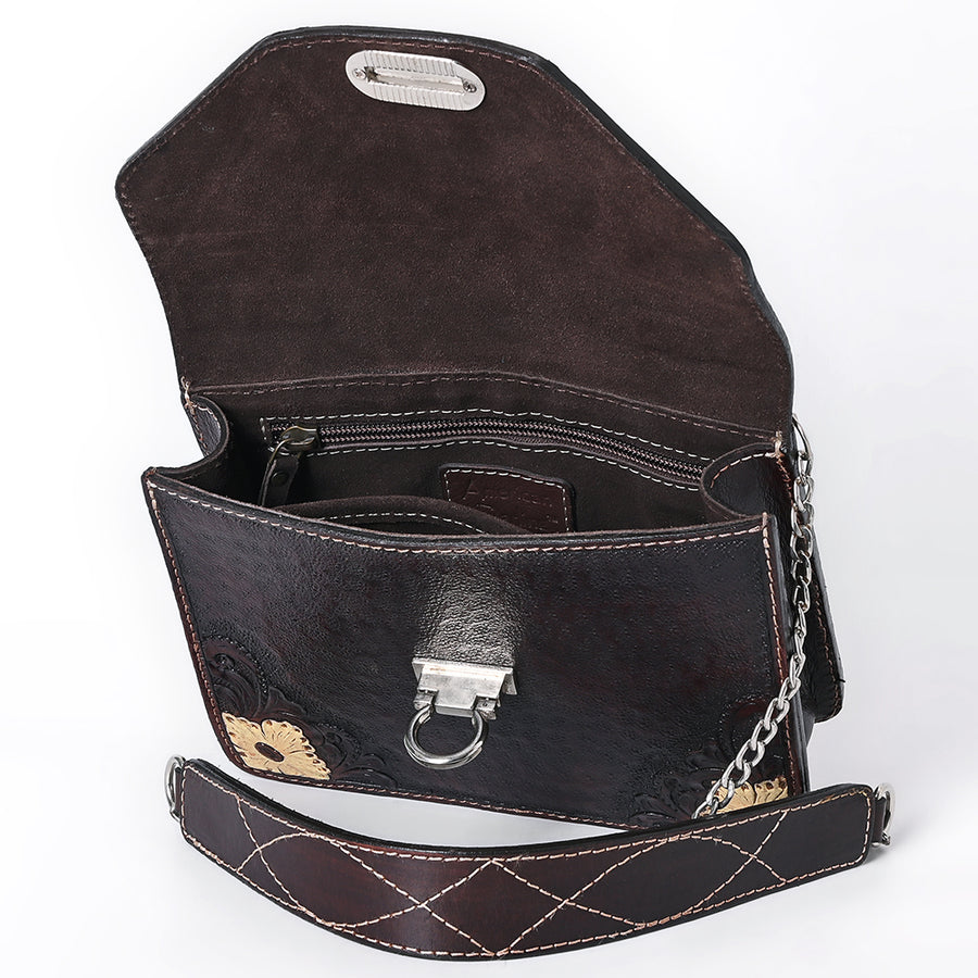 American Darling Hand Tooled Floral Carved Messenger Bag Genuine Vegetable-Tanned Full Grain Leather Western Purse