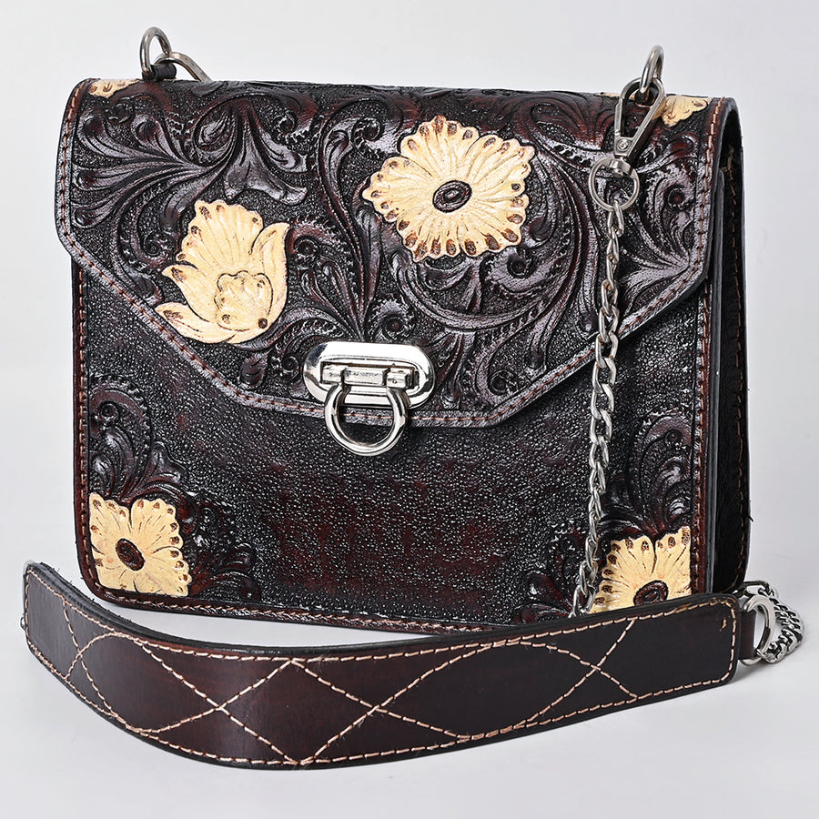 American Darling Hand Tooled Floral Carved Genuine Leather Messenger Bag - Uhorse