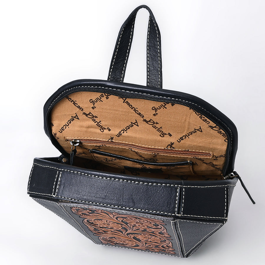 American Darling Hand Tooled Floral Carved Backpack Genuine Vegetable-Tanned Full Grain Leather Western Daypack