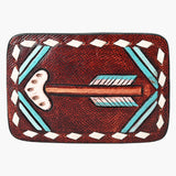 AMERICAN DARLING Floral Hand Carved Painted Belt Buckle Genuine Leather Covered Stylish Buckle