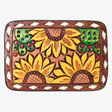 AMERICAN DARLING Floral Hand Carved Painted Belt Buckle Genuine Leather Covered Stylish Buckle