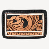 AMERICAN DARLING Floral Hand Carved Painted Belt Buckle Genuine Leather Covered Stylish Buckle