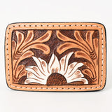 AMERICAN DARLING Floral Hand Carved Painted Belt Buckle Genuine Leather Covered Stylish Buckle