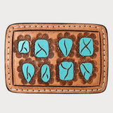 AMERICAN DARLING Floral Hand Carved Painted Belt Buckle Genuine Leather Covered Stylish Buckle