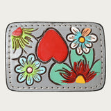 AMERICAN DARLING Floral Hand Carved Painted Belt Buckle Genuine Leather Covered Stylish Buckle