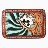 AMERICAN DARLING Floral Hand Carved Painted Belt Buckle Genuine Leather Covered Stylish Buckle